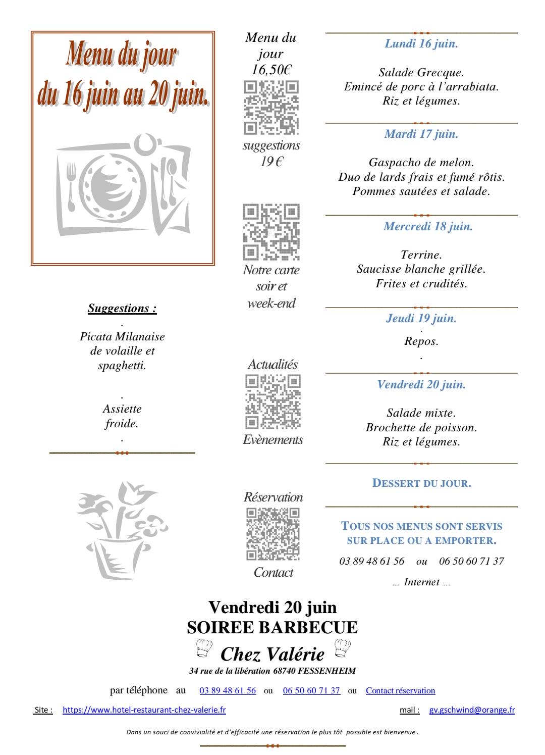 Menu du jour&#8230;la semaine Sélestat 0