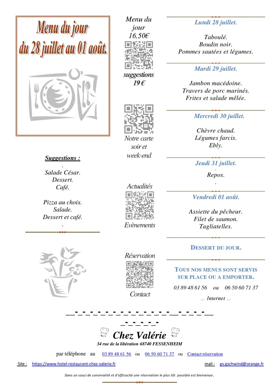 Menu du jour&#8230;la semaine Sélestat 0