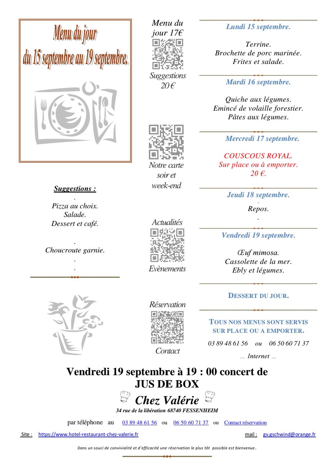 Menu du jour&#8230;la semaine Sélestat 0