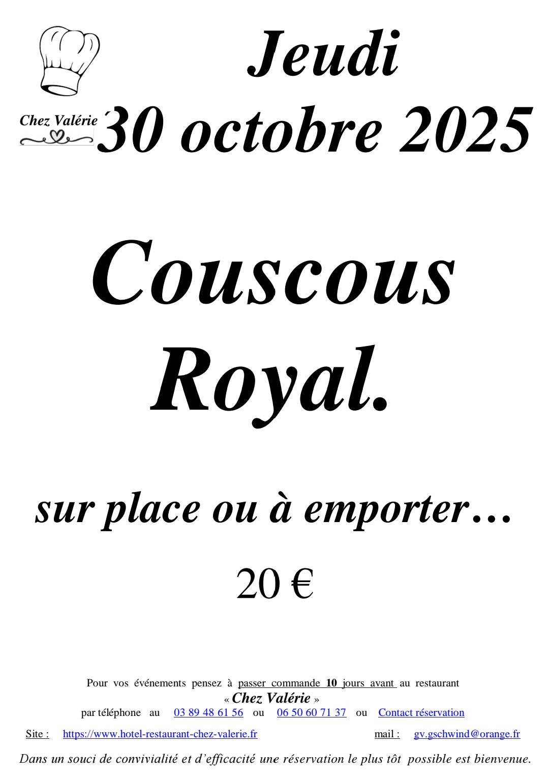 JEUDI 30 OCTOBRE COUSCOUS ROYAL Colmar