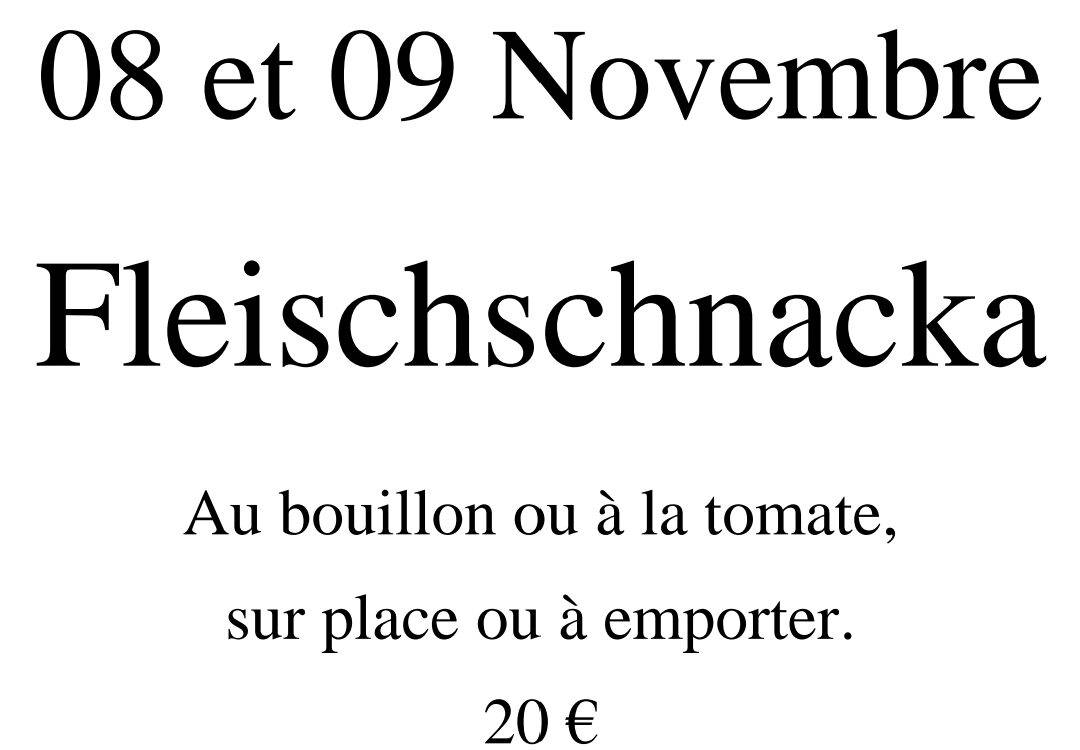 SAMEDI 08 &amp; DIMANCHE 09 FLEISCHSCHNACKA Colmar