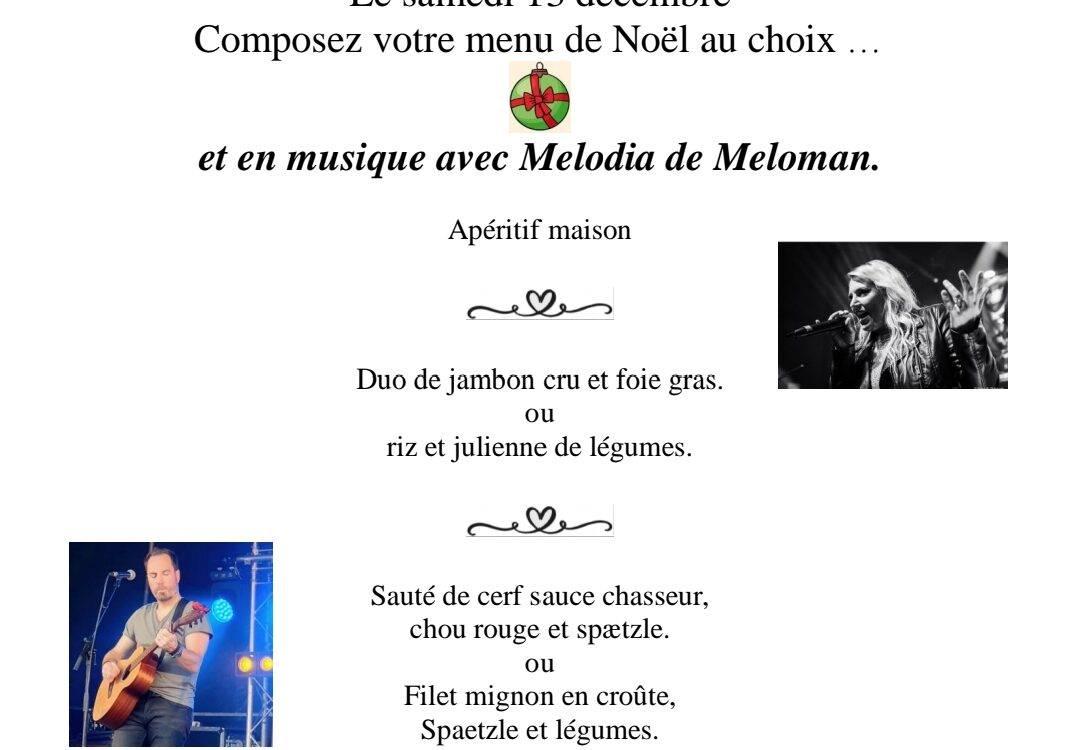 CONCERT ET MENU COMPOSE DU SAMEDI 13 DECEMBRE Rixheim