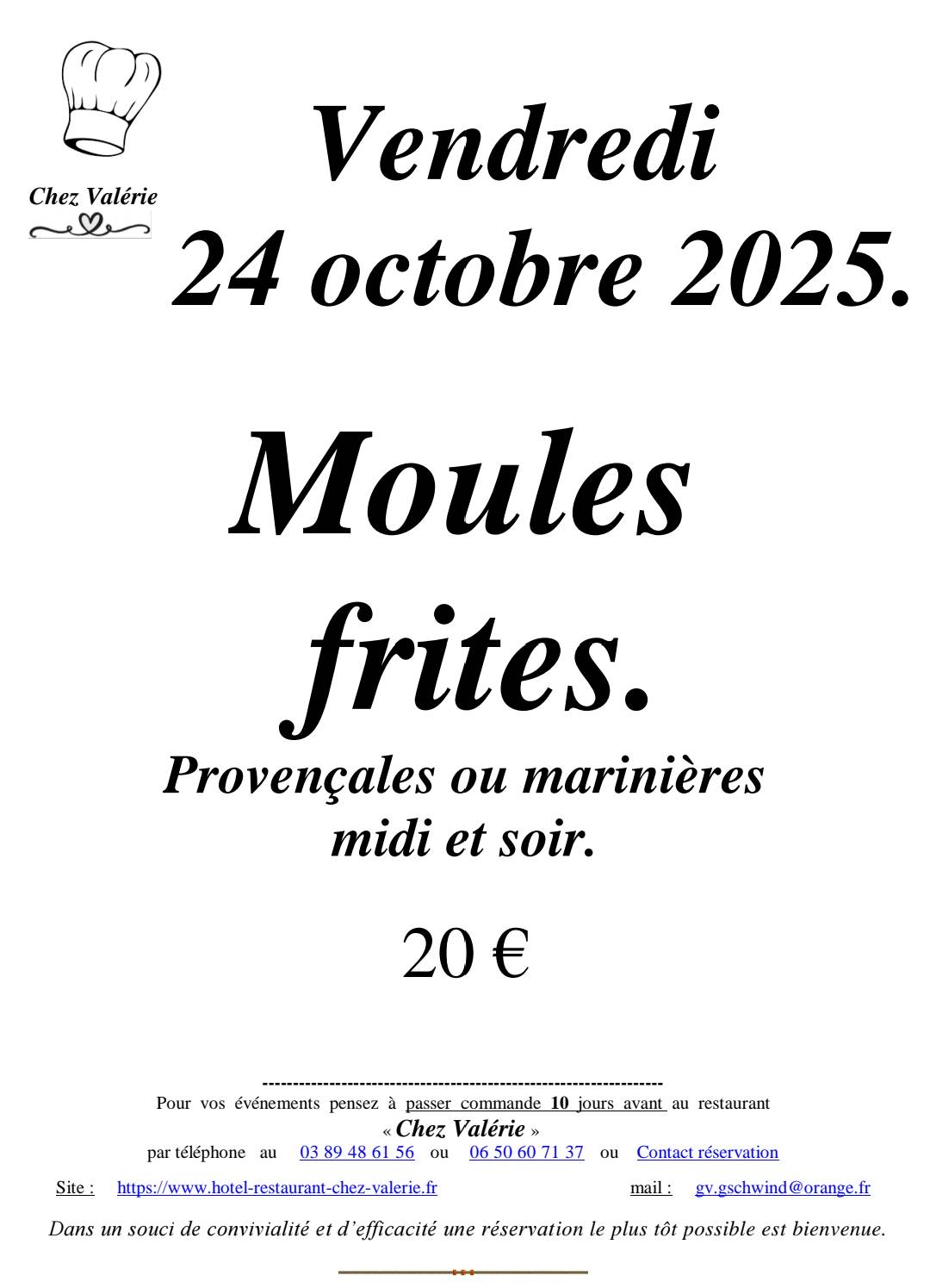 VENDREDI 24 OCTOBRE MOULES-FRITES Kingersheim