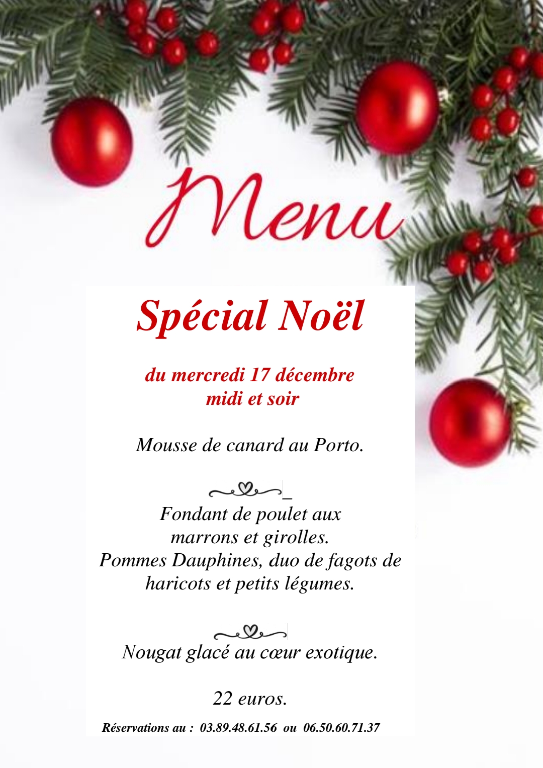 MENU SPECIAL NOEL 17 DEC2025_251210_085054 | Hotel Restaurant Chez Valerie MENU SPECIAL NOËL MERCREDI 17 DECEMBRE Guebwiller