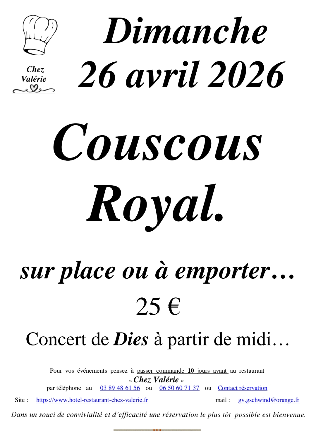 COUSCOUS LE 26 AVRIL &amp;… CONCERT Colmar