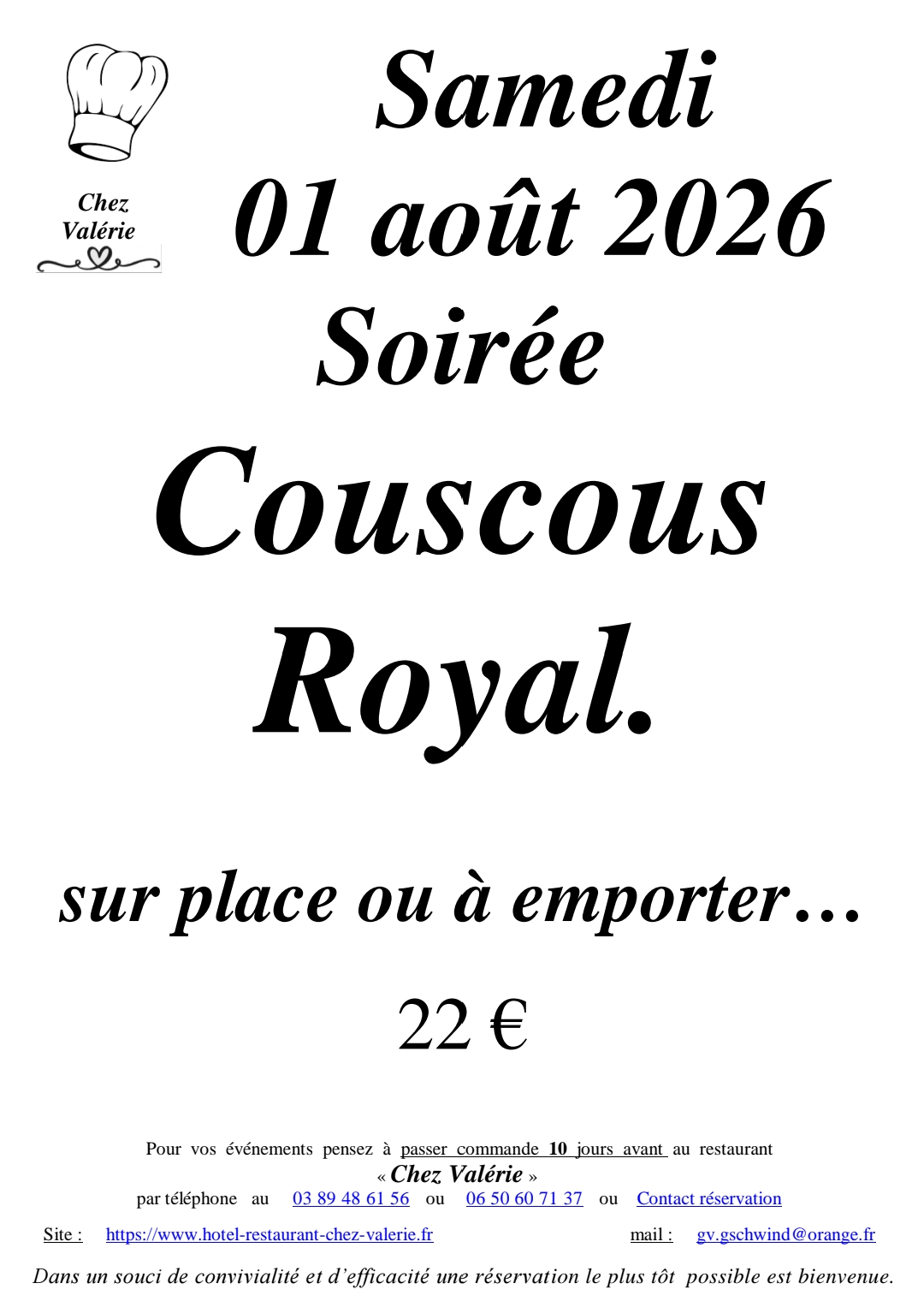 SOIREE COUSCOUS SAMEDI 01 AOUT Illzach